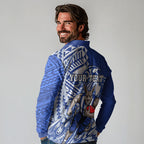 Personalized North Melbourne Kangaroos Long Sleeve Polo Shirt Polynesian Tribal Kangaroo Mascot With Hibiscus Floral Art