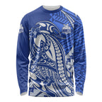 Personalized North Melbourne Kangaroos Long Sleeve Shirt Polynesian Tribal Kangaroo Mascot With Hibiscus Floral Art