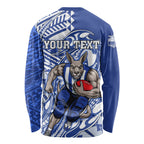 Personalized North Melbourne Kangaroos Long Sleeve Shirt Polynesian Tribal Kangaroo Mascot With Hibiscus Floral Art