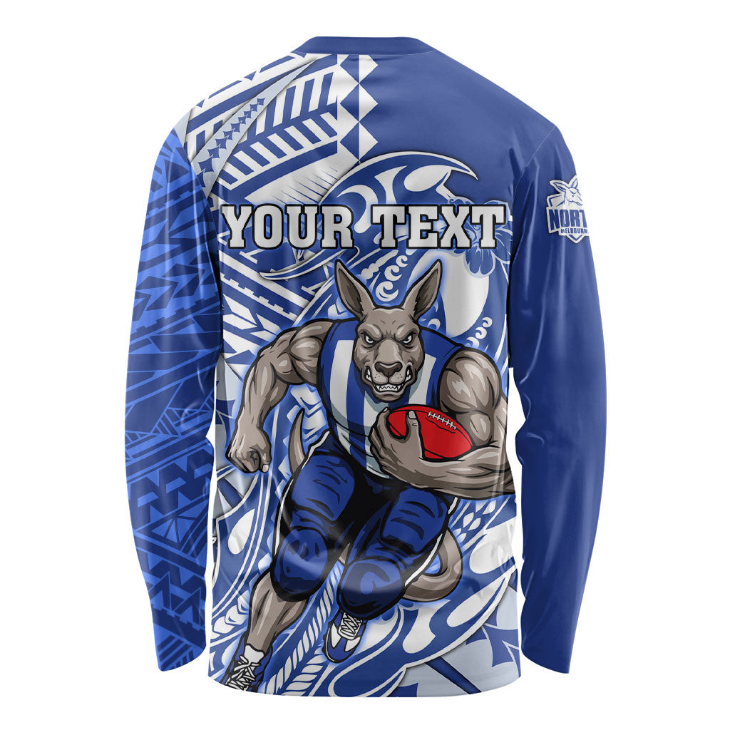 Personalized North Melbourne Kangaroos Long Sleeve Shirt Polynesian Tribal Kangaroo Mascot With Hibiscus Floral Art