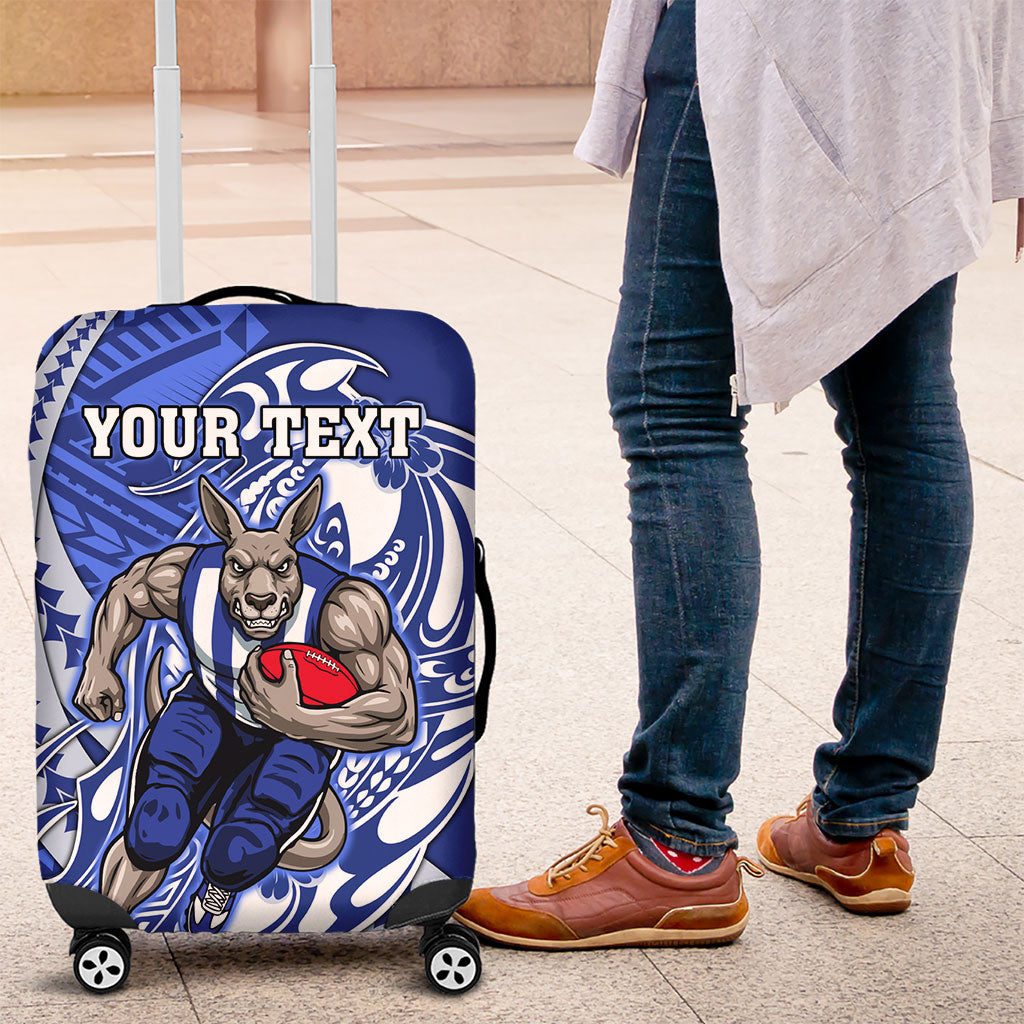 Personalized North Melbourne Kangaroos Luggage Cover Polynesian Tribal Kangaroo Mascot With Hibiscus Floral Art