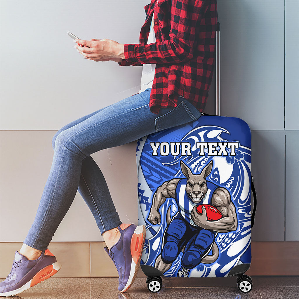 Personalized North Melbourne Kangaroos Luggage Cover Polynesian Tribal Kangaroo Mascot With Hibiscus Floral Art