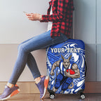 Personalized North Melbourne Kangaroos Luggage Cover Polynesian Tribal Kangaroo Mascot With Hibiscus Floral Art