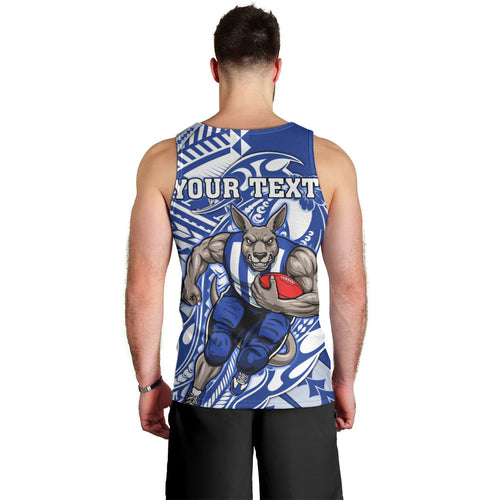 Personalized North Melbourne Kangaroos Men Tank Top Polynesian Tribal Kangaroo Mascot With Hibiscus Floral Art