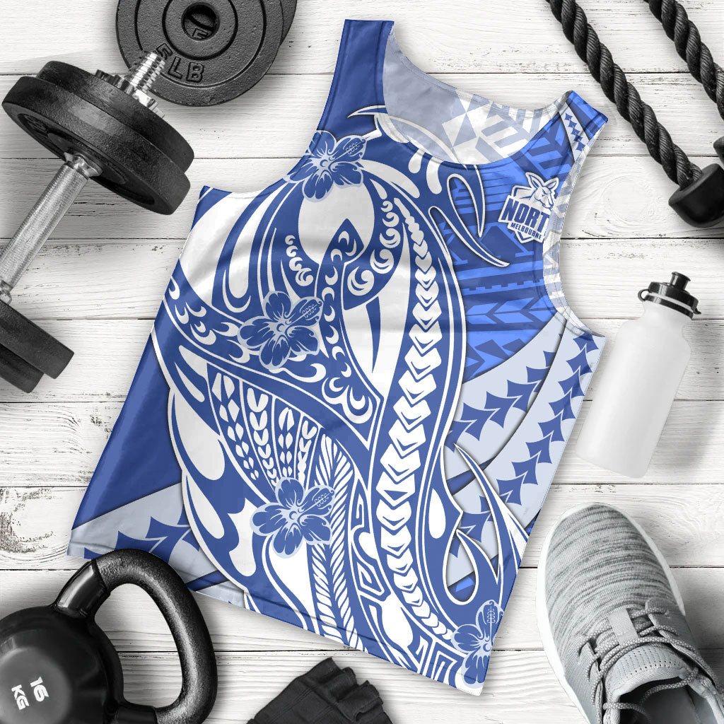 Personalized North Melbourne Kangaroos Men Tank Top Polynesian Tribal Kangaroo Mascot With Hibiscus Floral Art