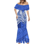 Personalized North Melbourne Kangaroos Mermaid Dress Polynesian Tribal Kangaroo Mascot With Hibiscus Floral Art