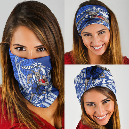 Personalized North Melbourne Kangaroos Neck Gaiter Polynesian Tribal Kangaroo Mascot With Hibiscus Floral Art