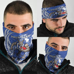 Personalized North Melbourne Kangaroos Neck Gaiter Polynesian Tribal Kangaroo Mascot With Hibiscus Floral Art