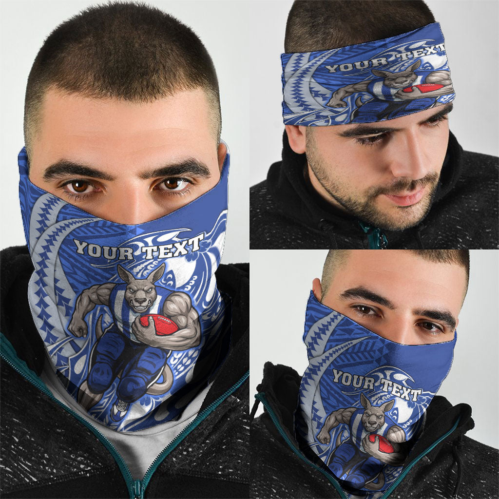 Personalized North Melbourne Kangaroos Neck Gaiter Polynesian Tribal Kangaroo Mascot With Hibiscus Floral Art