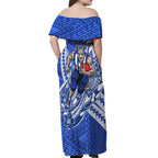 Personalized North Melbourne Kangaroos Off Shoulder Maxi Dress Polynesian Tribal Kangaroo Mascot With Hibiscus Floral Art