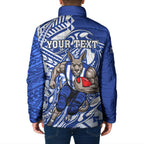 Personalized North Melbourne Kangaroos Padded Jacket Polynesian Tribal Kangaroo Mascot With Hibiscus Floral Art
