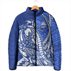 Personalized North Melbourne Kangaroos Padded Jacket Polynesian Tribal Kangaroo Mascot With Hibiscus Floral Art