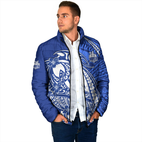 Personalized North Melbourne Kangaroos Padded Jacket Polynesian Tribal Kangaroo Mascot With Hibiscus Floral Art