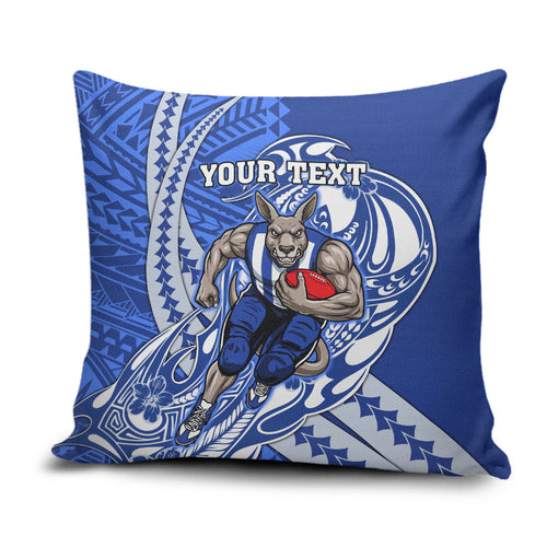 Personalized North Melbourne Kangaroos Pillow Cover Polynesian Tribal Kangaroo Mascot With Hibiscus Floral Art