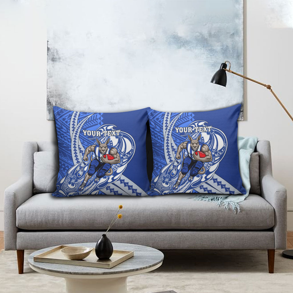 Personalized North Melbourne Kangaroos Pillow Cover Polynesian Tribal Kangaroo Mascot With Hibiscus Floral Art