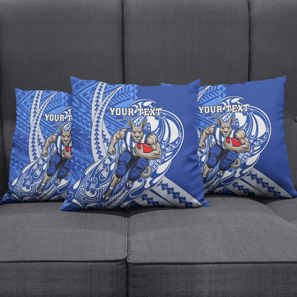 Personalized North Melbourne Kangaroos Pillow Cover Polynesian Tribal Kangaroo Mascot With Hibiscus Floral Art