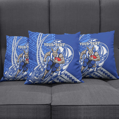 Personalized North Melbourne Kangaroos Pillow Cover Polynesian Tribal Kangaroo Mascot With Hibiscus Floral Art