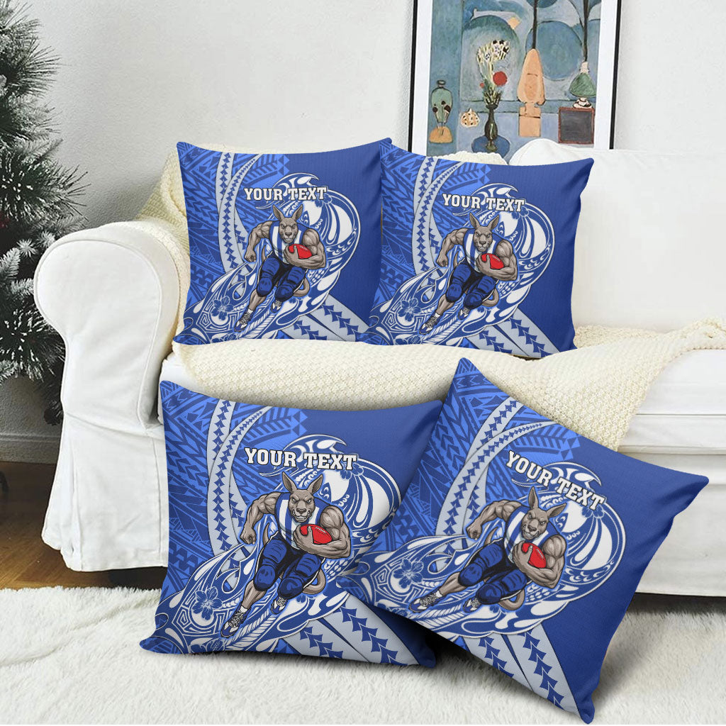 Personalized North Melbourne Kangaroos Pillow Cover Polynesian Tribal Kangaroo Mascot With Hibiscus Floral Art