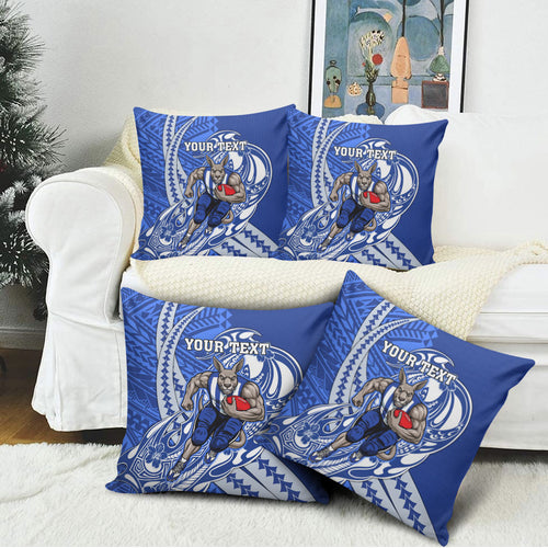 Personalized North Melbourne Kangaroos Pillow Cover Polynesian Tribal Kangaroo Mascot With Hibiscus Floral Art