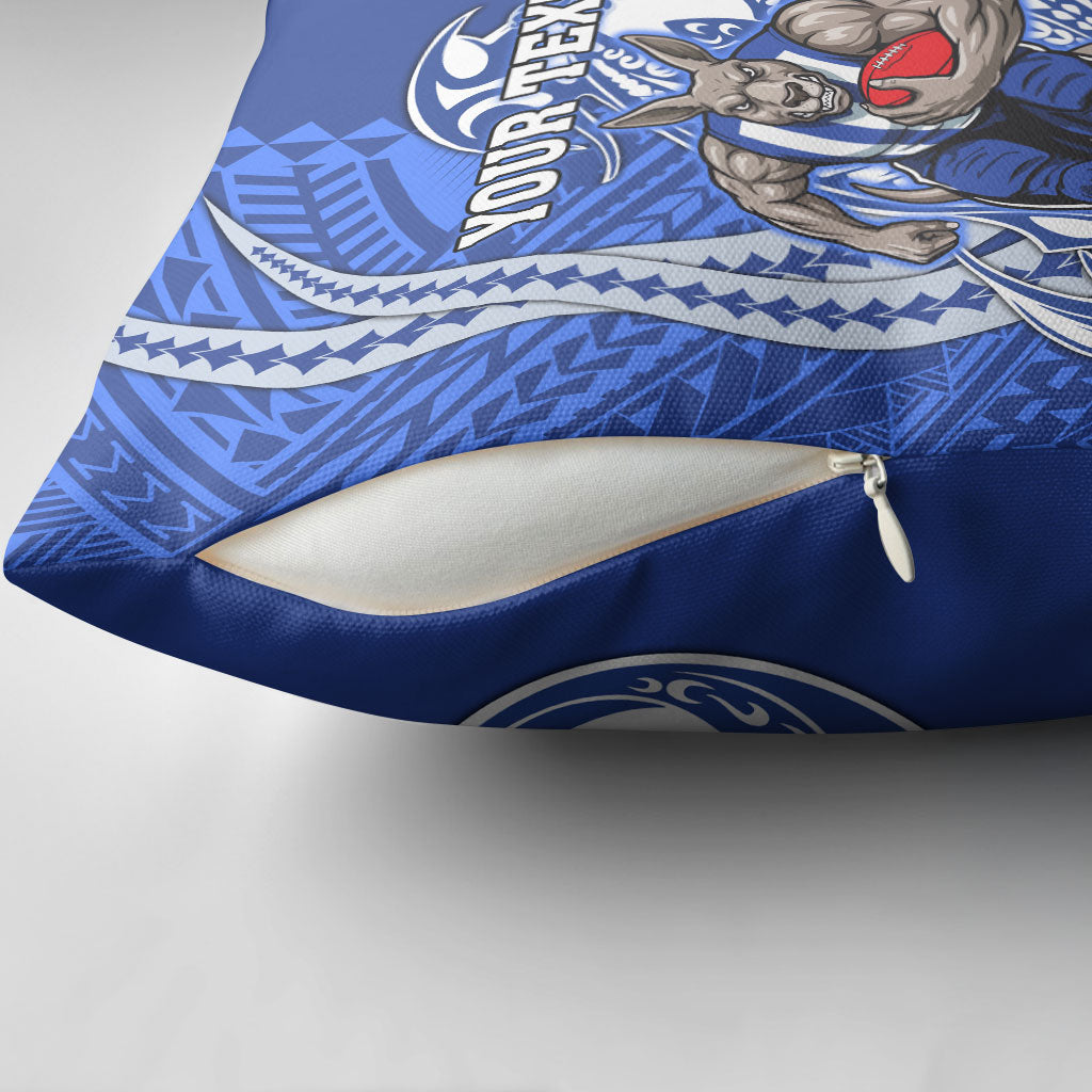 Personalized North Melbourne Kangaroos Pillow Cover Polynesian Tribal Kangaroo Mascot With Hibiscus Floral Art