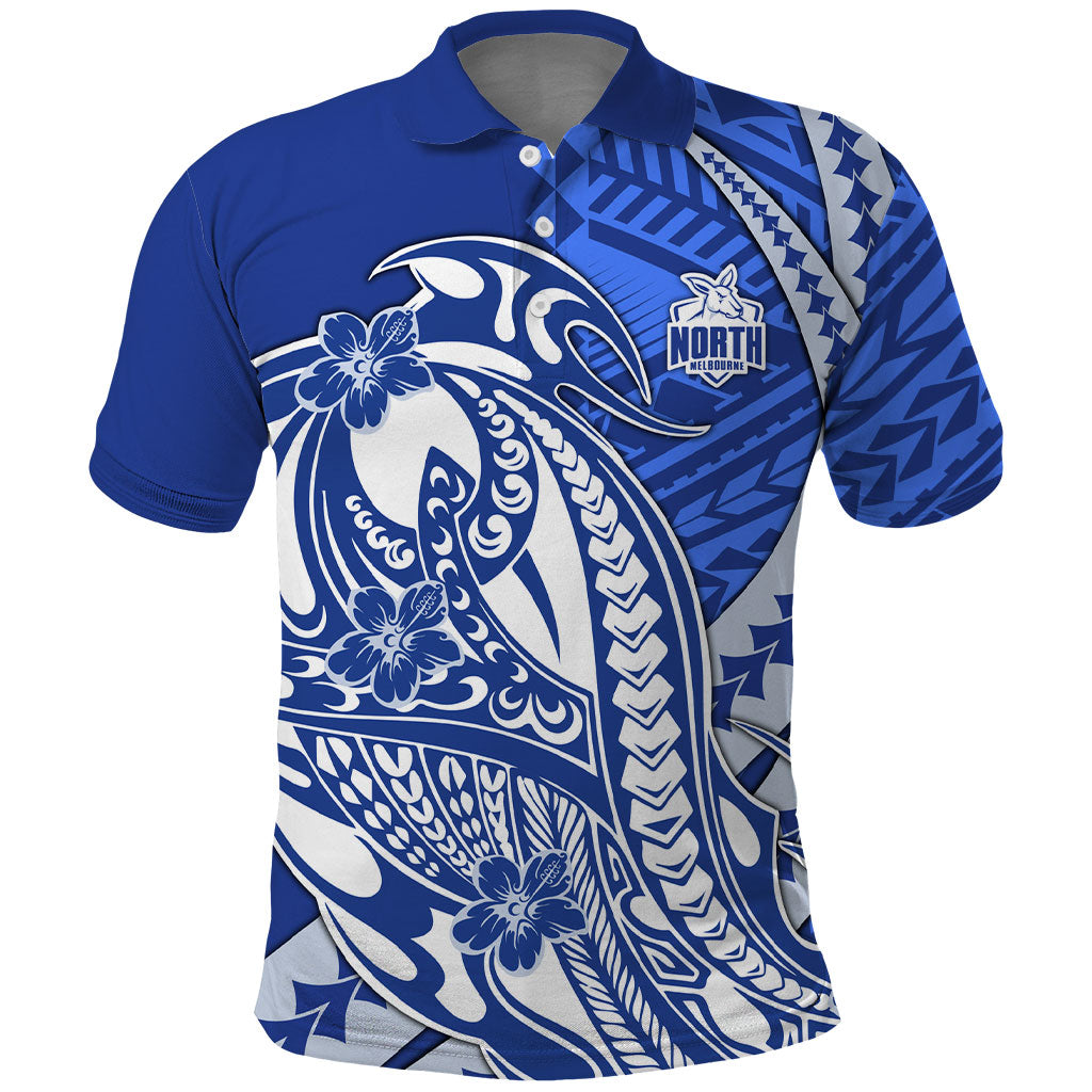 Personalized North Melbourne Kangaroos Polo Shirt Polynesian Tribal Kangaroo Mascot With Hibiscus Floral Art