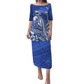 Personalized North Melbourne Kangaroos Puletasi Polynesian Tribal Kangaroo Mascot With Hibiscus Floral Art