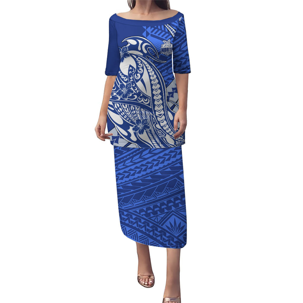 Personalized North Melbourne Kangaroos Puletasi Polynesian Tribal Kangaroo Mascot With Hibiscus Floral Art