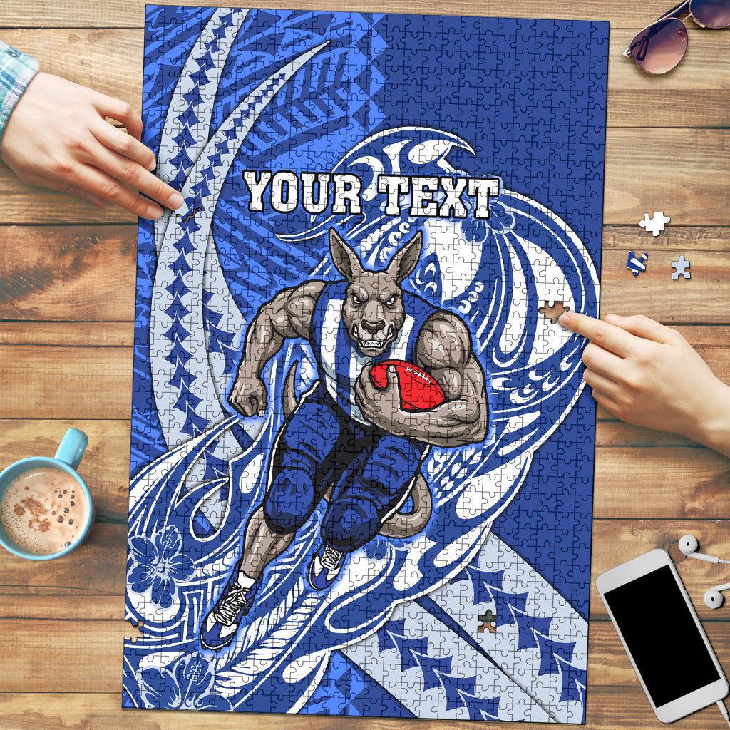 Personalized North Melbourne Kangaroos Puzzle Polynesian Tribal Kangaroo Mascot With Hibiscus Floral Art