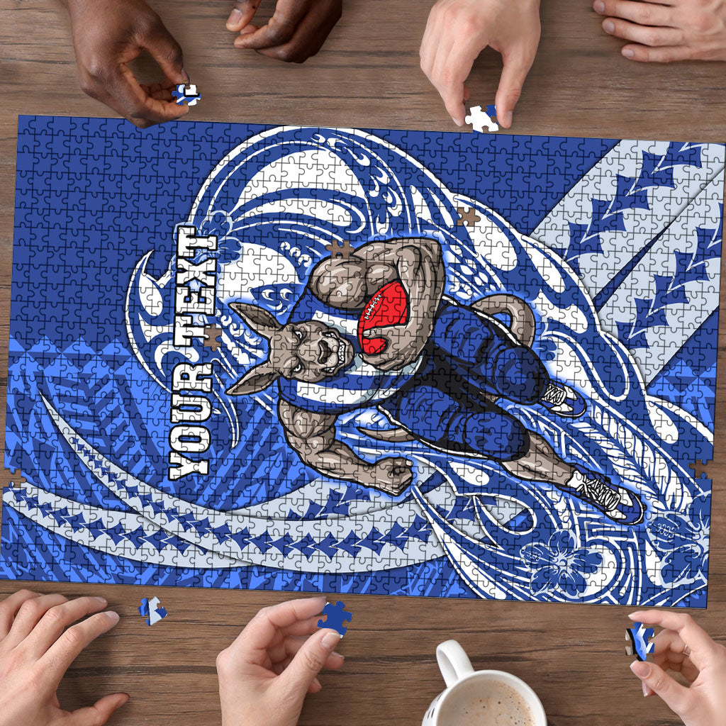 Personalized North Melbourne Kangaroos Puzzle Polynesian Tribal Kangaroo Mascot With Hibiscus Floral Art