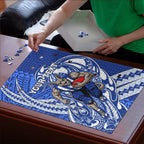Personalized North Melbourne Kangaroos Puzzle Polynesian Tribal Kangaroo Mascot With Hibiscus Floral Art