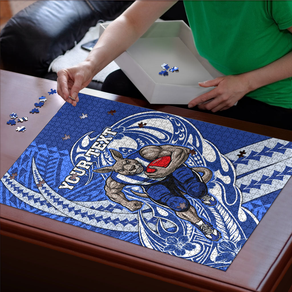 Personalized North Melbourne Kangaroos Puzzle Polynesian Tribal Kangaroo Mascot With Hibiscus Floral Art