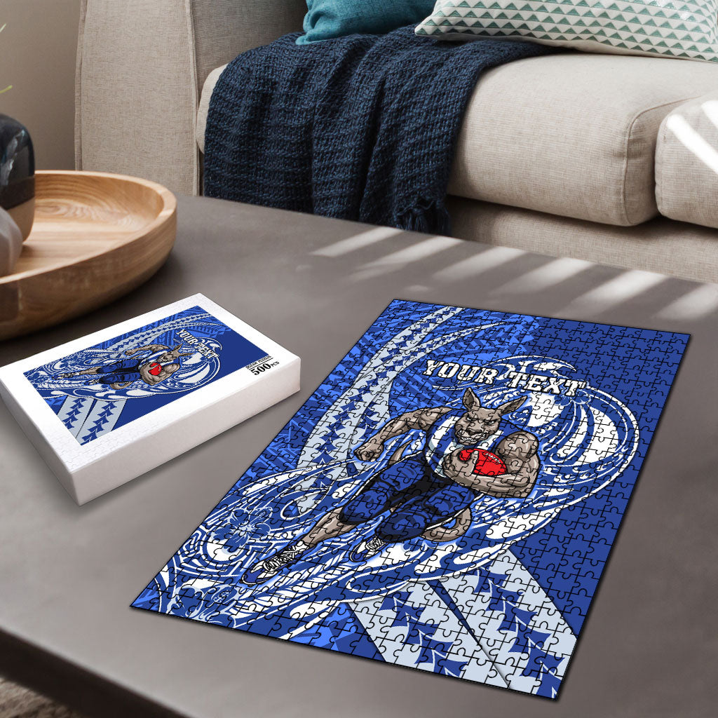 Personalized North Melbourne Kangaroos Puzzle Polynesian Tribal Kangaroo Mascot With Hibiscus Floral Art