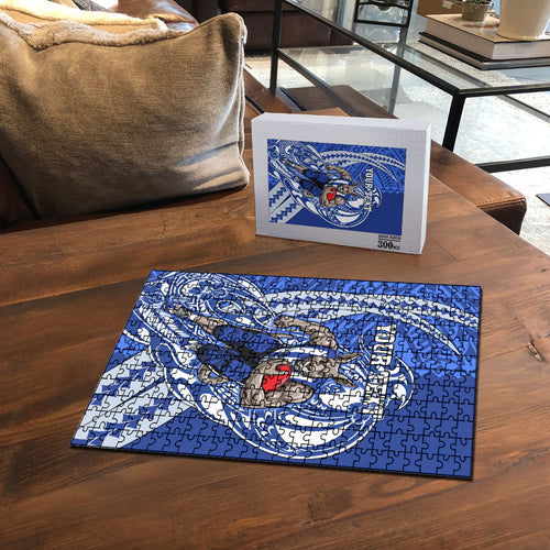 Personalized North Melbourne Kangaroos Puzzle Polynesian Tribal Kangaroo Mascot With Hibiscus Floral Art