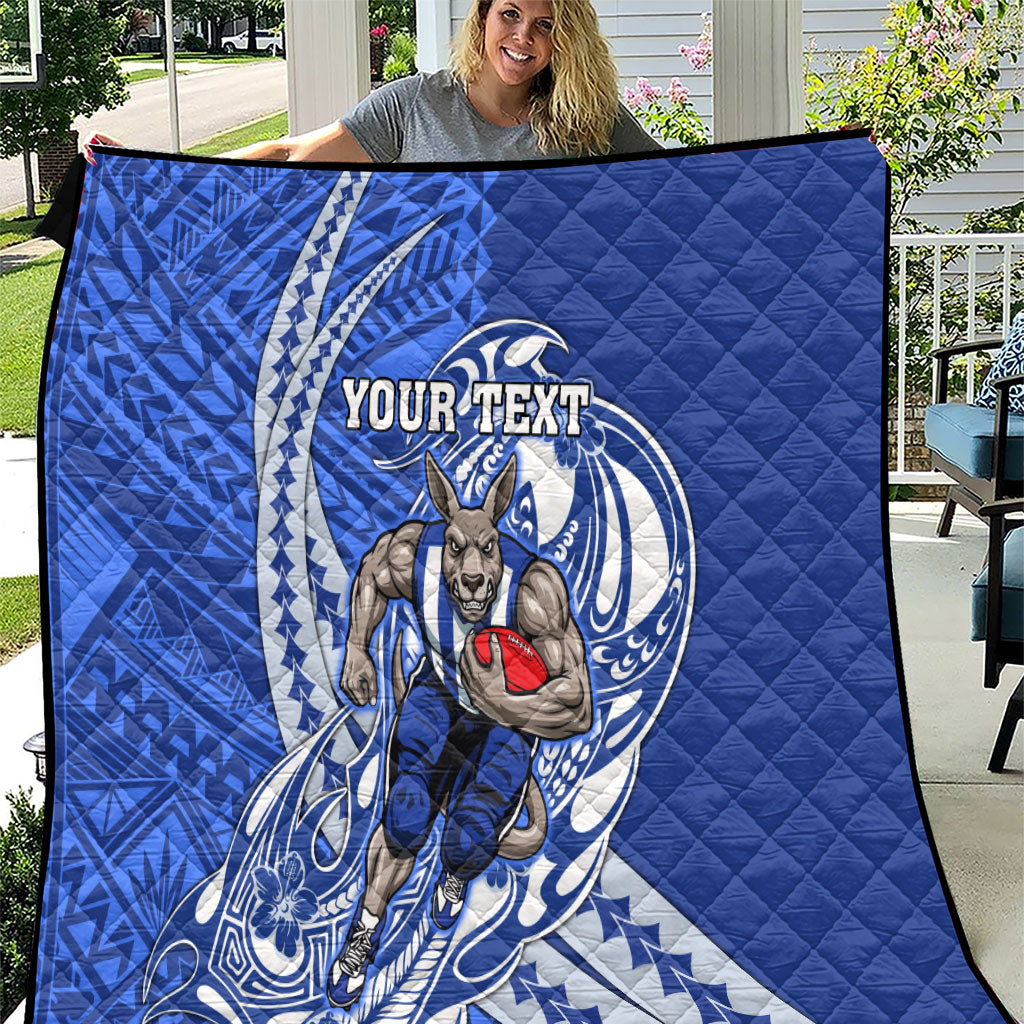 Personalized North Melbourne Kangaroos Quilt Polynesian Tribal Kangaroo Mascot With Hibiscus Floral Art