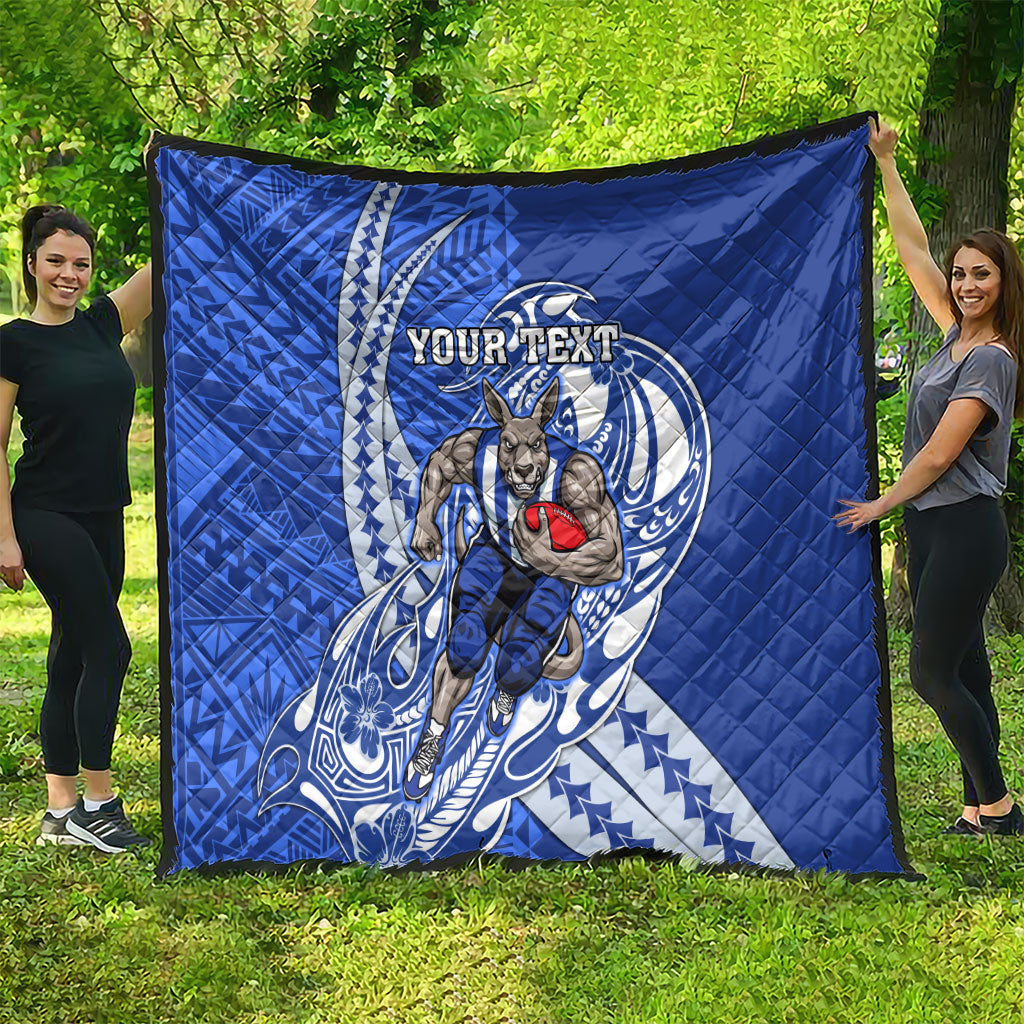 Personalized North Melbourne Kangaroos Quilt Polynesian Tribal Kangaroo Mascot With Hibiscus Floral Art