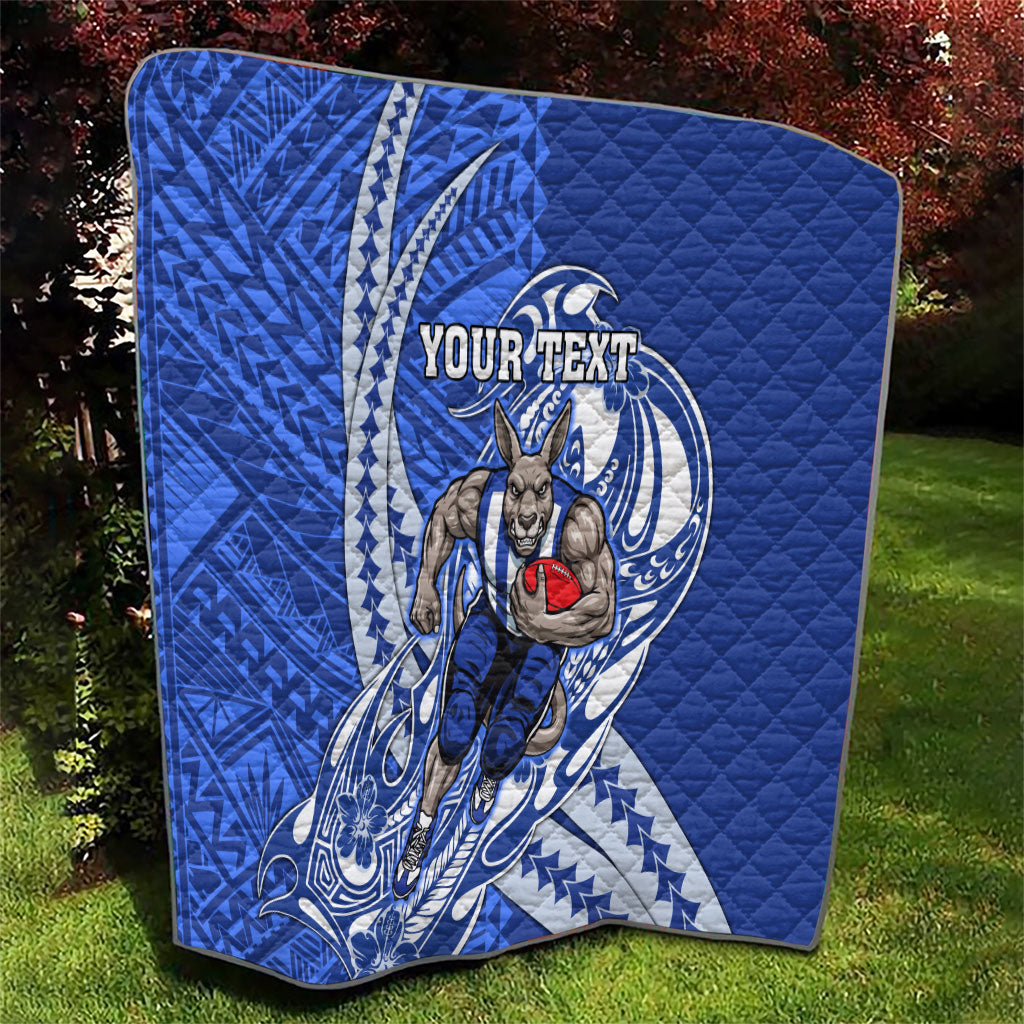 Personalized North Melbourne Kangaroos Quilt Polynesian Tribal Kangaroo Mascot With Hibiscus Floral Art