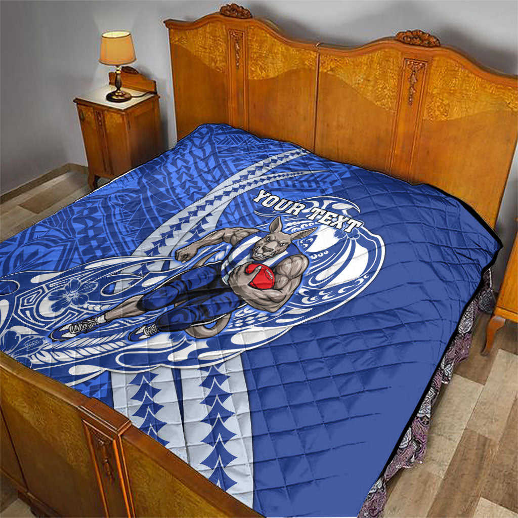 Personalized North Melbourne Kangaroos Quilt Polynesian Tribal Kangaroo Mascot With Hibiscus Floral Art