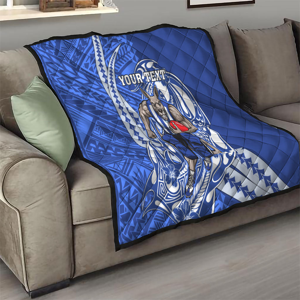 Personalized North Melbourne Kangaroos Quilt Polynesian Tribal Kangaroo Mascot With Hibiscus Floral Art