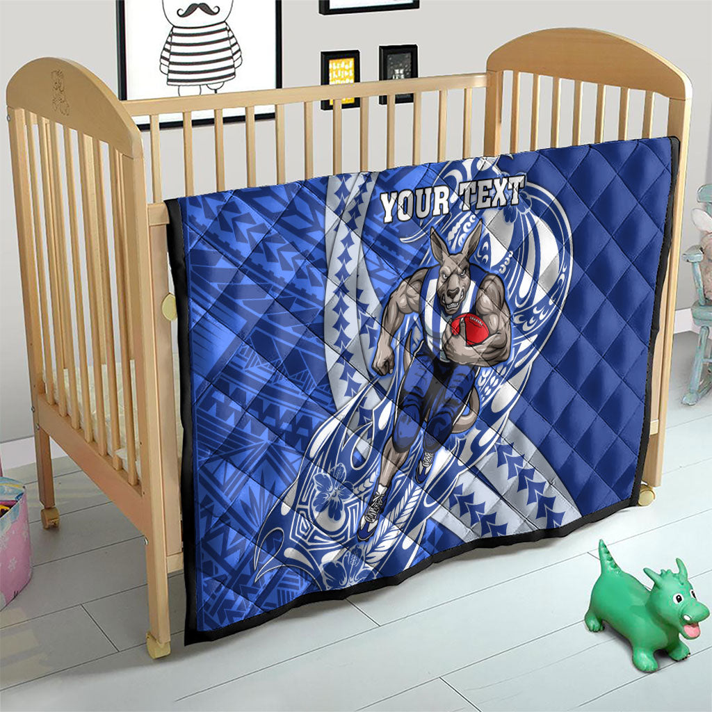 Personalized North Melbourne Kangaroos Quilt Polynesian Tribal Kangaroo Mascot With Hibiscus Floral Art