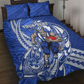 Personalized North Melbourne Kangaroos Quilt Bed Set Polynesian Tribal Kangaroo Mascot With Hibiscus Floral Art