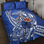 Personalized North Melbourne Kangaroos Quilt Bed Set Polynesian Tribal Kangaroo Mascot With Hibiscus Floral Art