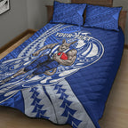 Personalized North Melbourne Kangaroos Quilt Bed Set Polynesian Tribal Kangaroo Mascot With Hibiscus Floral Art