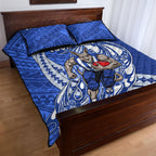 Personalized North Melbourne Kangaroos Quilt Bed Set Polynesian Tribal Kangaroo Mascot With Hibiscus Floral Art