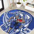 Personalized North Melbourne Kangaroos Round Carpet Polynesian Tribal Kangaroo Mascot With Hibiscus Floral Art