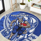 Personalized North Melbourne Kangaroos Round Carpet Polynesian Tribal Kangaroo Mascot With Hibiscus Floral Art