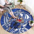 Personalized North Melbourne Kangaroos Round Carpet Polynesian Tribal Kangaroo Mascot With Hibiscus Floral Art