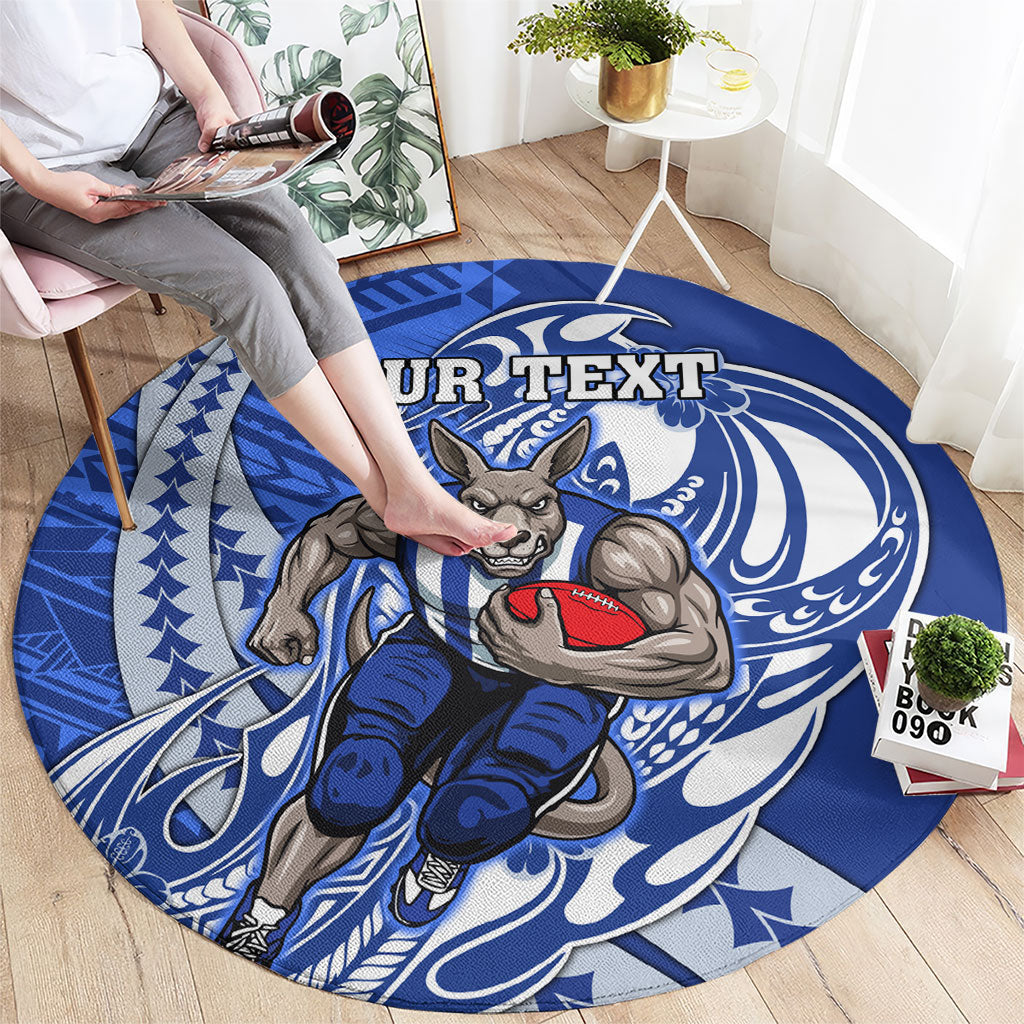 Personalized North Melbourne Kangaroos Round Carpet Polynesian Tribal Kangaroo Mascot With Hibiscus Floral Art