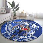 Personalized North Melbourne Kangaroos Round Carpet Polynesian Tribal Kangaroo Mascot With Hibiscus Floral Art
