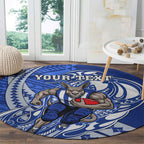 Personalized North Melbourne Kangaroos Round Carpet Polynesian Tribal Kangaroo Mascot With Hibiscus Floral Art