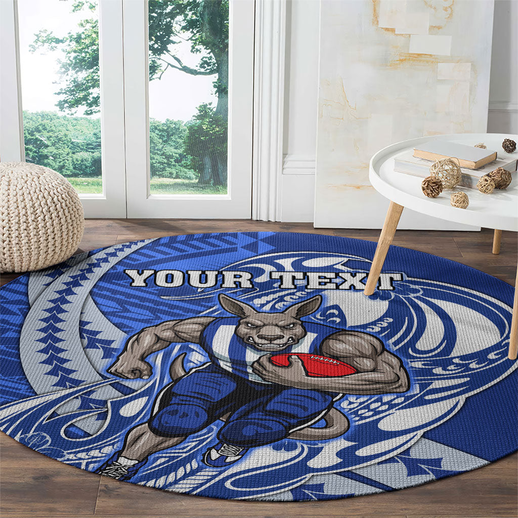 Personalized North Melbourne Kangaroos Round Carpet Polynesian Tribal Kangaroo Mascot With Hibiscus Floral Art